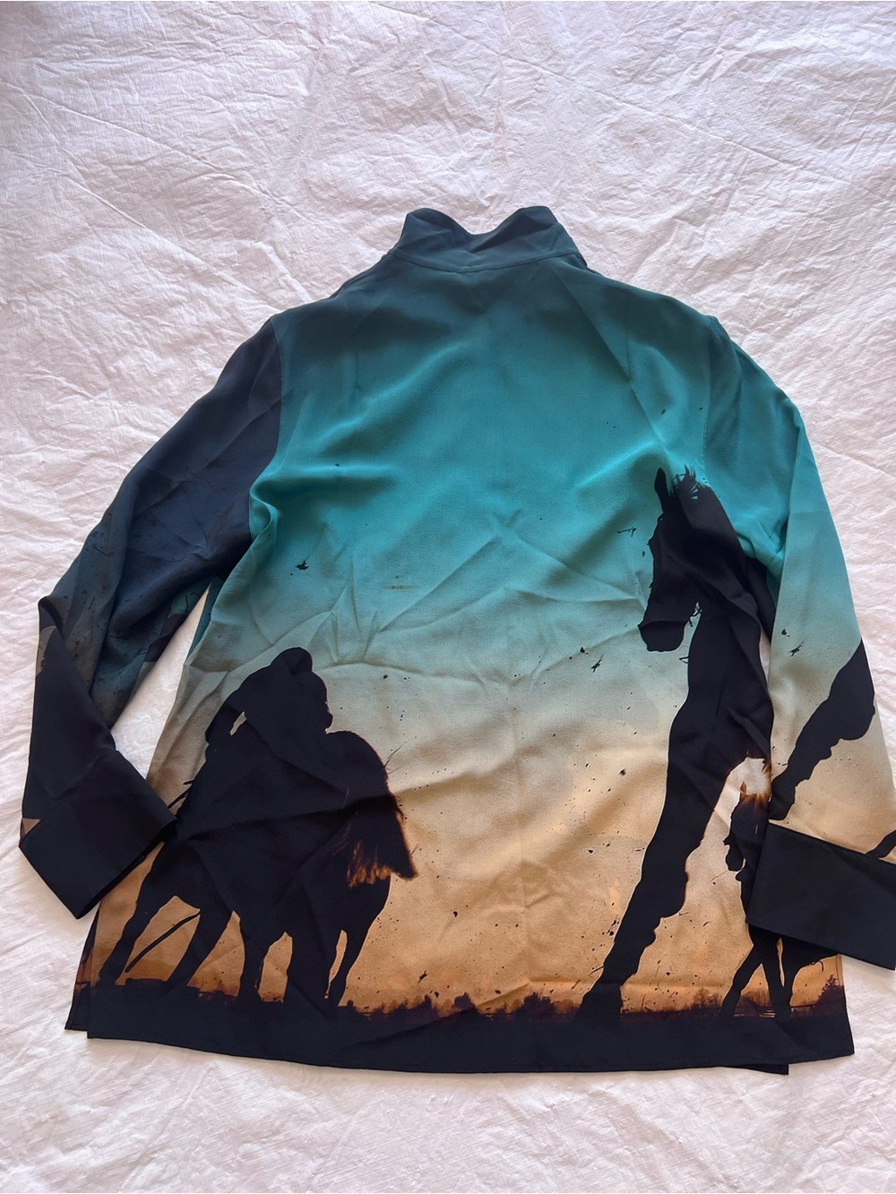 Akris Women Shirt Sz 8 Silk Crepe Tunic Hidden Zip Equestrian Horse Rider Print - Picture 6 of 16